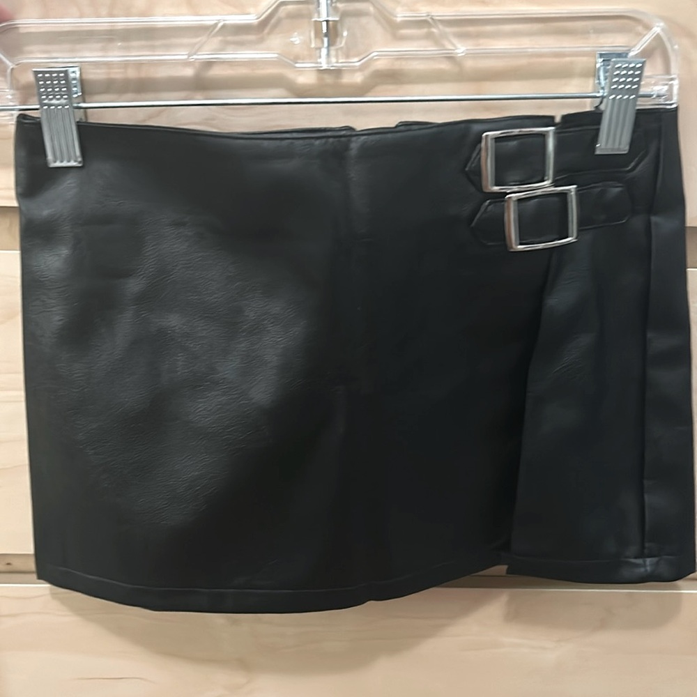 Black Leather Mini Skirt with a Slit. Size XXS from SHEIN